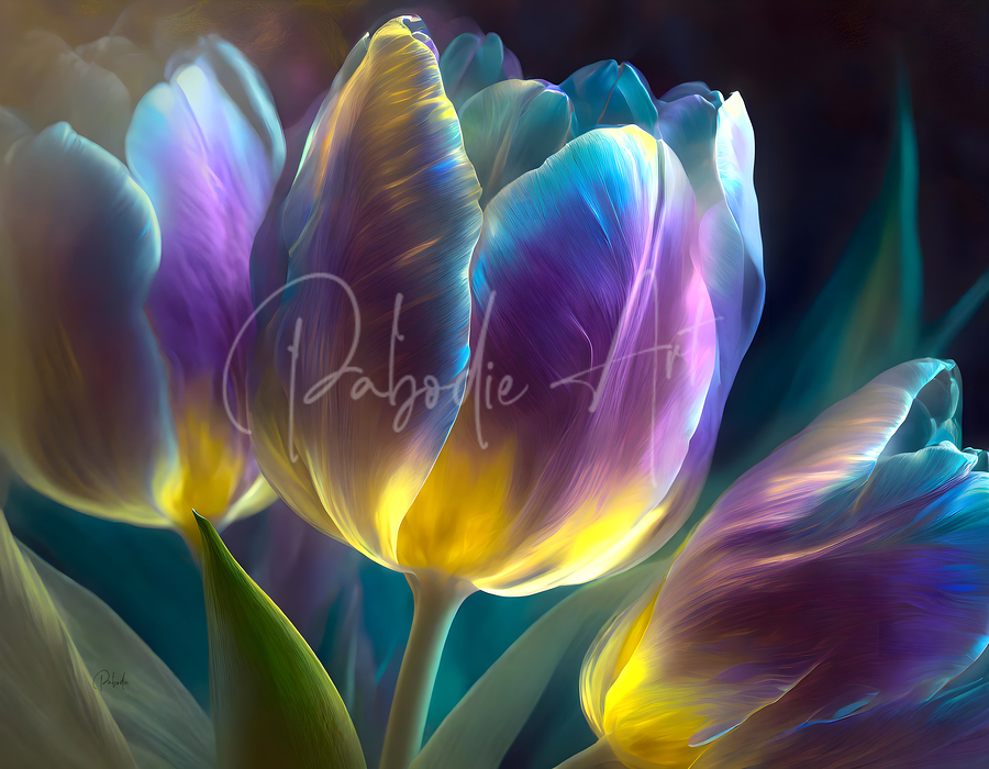 Golden Lit Tulips  Print
