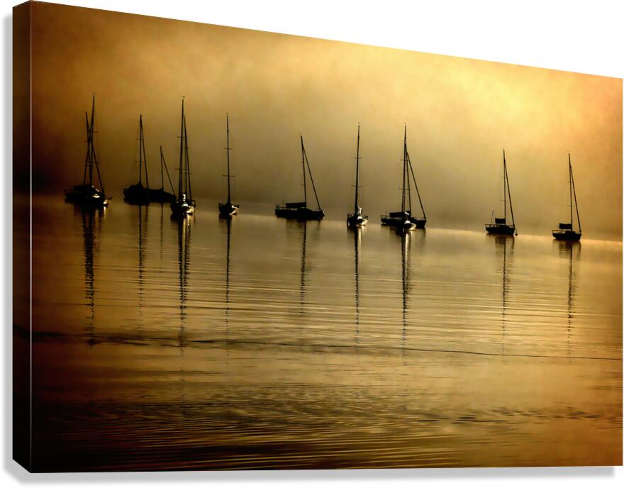 Anchored Out Under a Golden Sky  Canvas Print