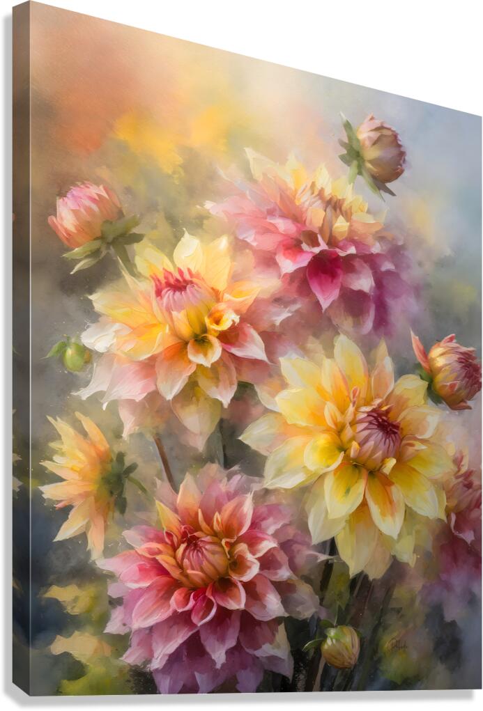 Dahlia Blooms and Buds  Canvas Print