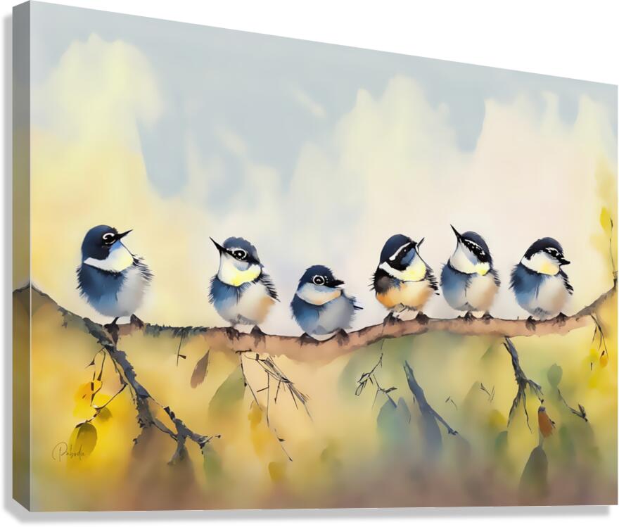 Baby Chickadees on a Branch  Canvas Print