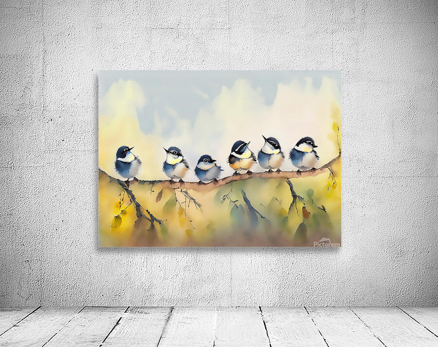 Baby Chickadees on a Branch by Pabodie Art