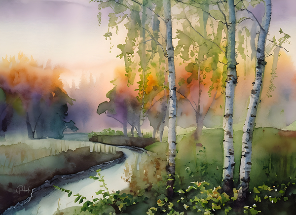 Birch Creek Watercolor Print