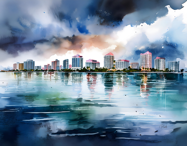 Sarasota Skyline Watercolor Print