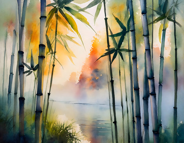 Bamboo Trees Watercolor by Pabodie Art