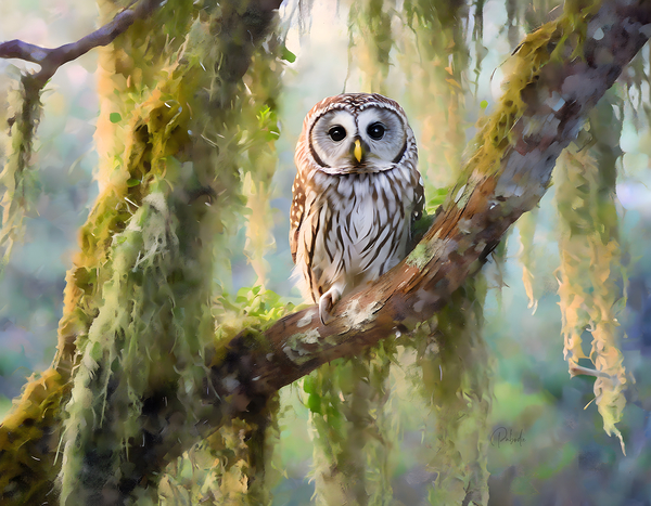 Barred Owl and Spanish Moss by Pabodie Art