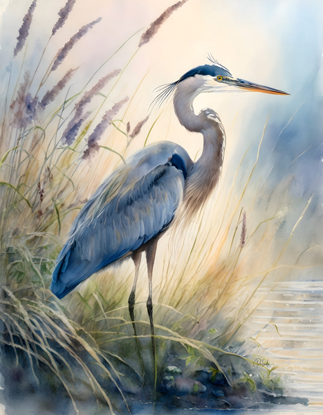 Blue Heron In The Seagrasses by Pabodie Art