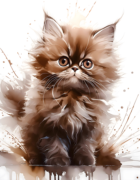 Chocolate Persian Kitten Ink Wash Print
