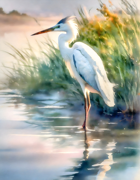 Egret Pose by Pabodie Art