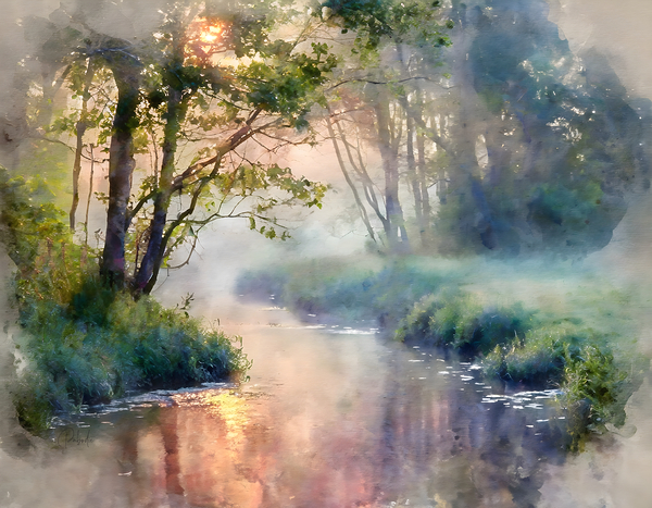 Foggy Sunrise Reflections by Pabodie Art