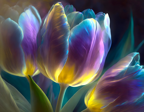 Golden Lit Tulips by Pabodie Art