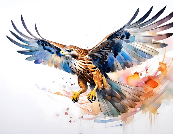 Hawk In Flight Ink Wash by Pabodie Art
