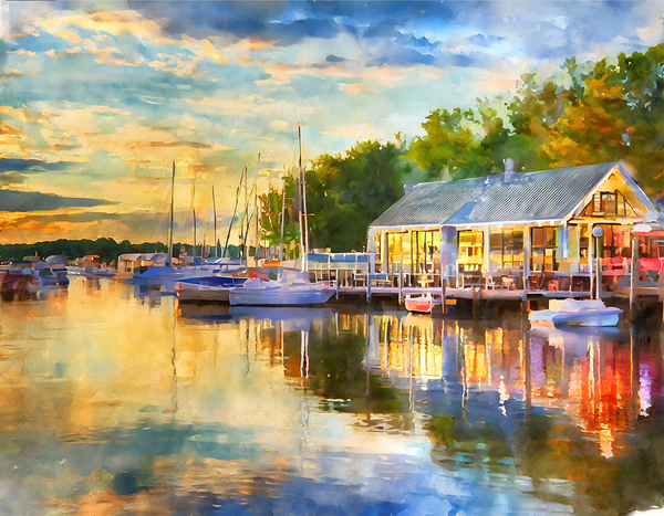 Riverside Dining in Vermilion Print