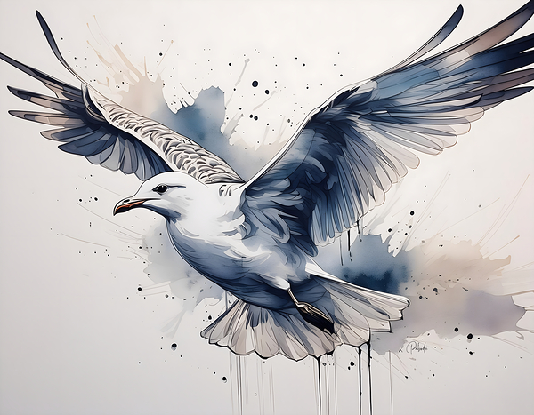 Sea Gull Ink Wash Print