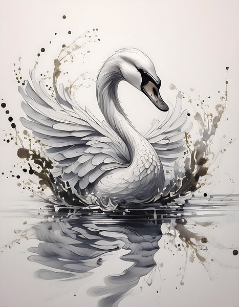 The Swan Ink Wash by Pabodie Art