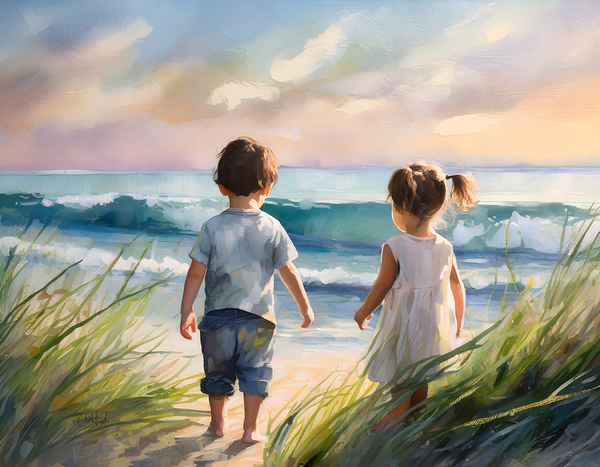 Toddlers Discovering The Beach by Pabodie Art