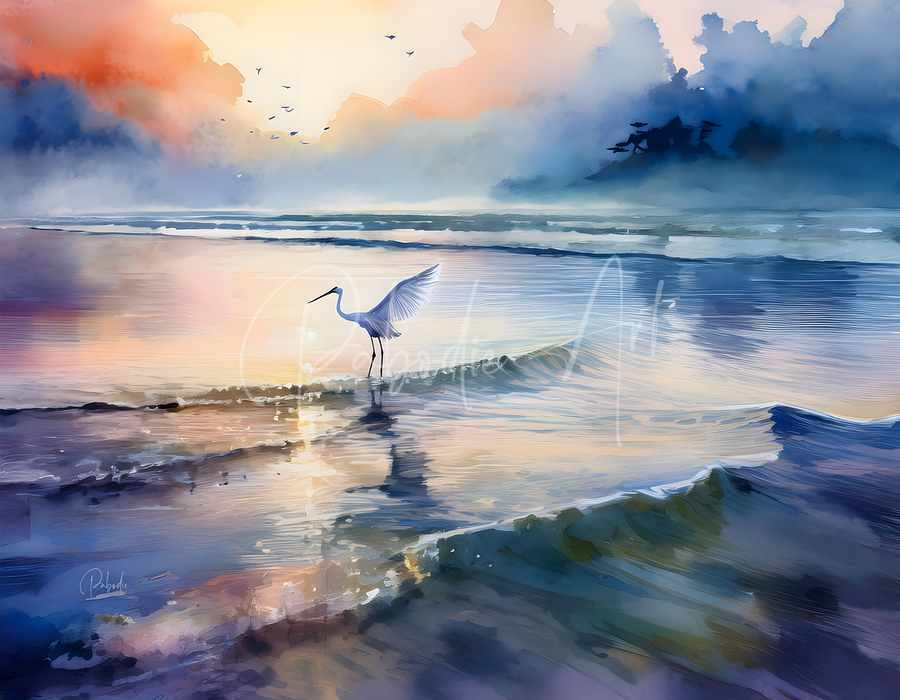 Egret Fishing  Print