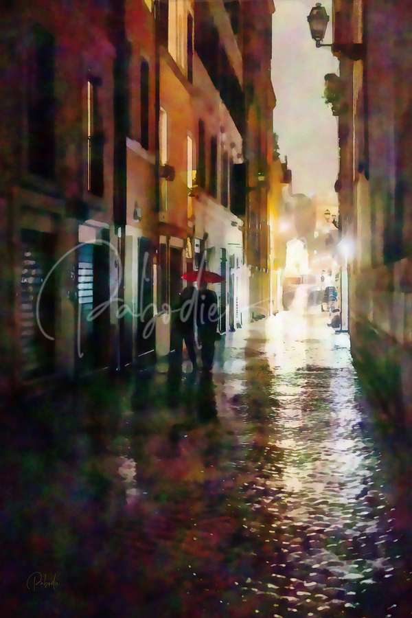 Rainy Walk Through a Cobblestone Alley  Print