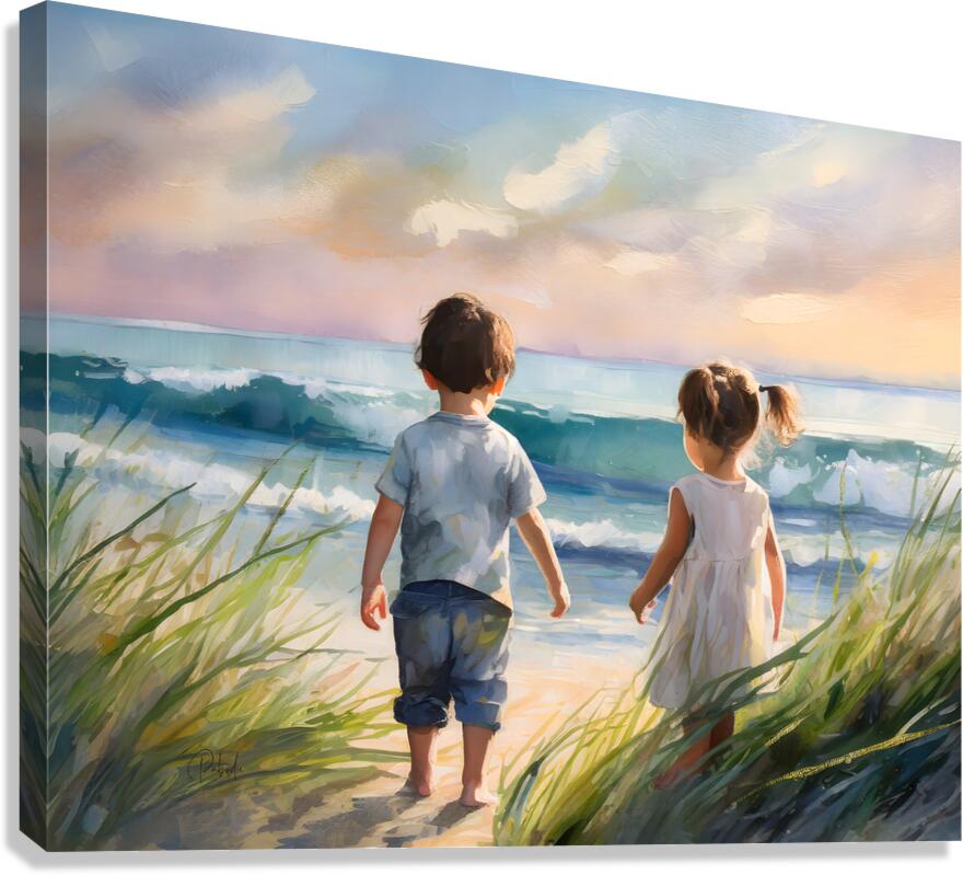 Toddlers Discovering The Beach  Impression sur toile