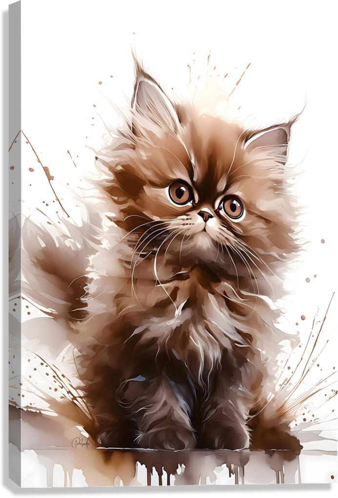 Chocolate Persian Kitten Ink Wash Canvas Print