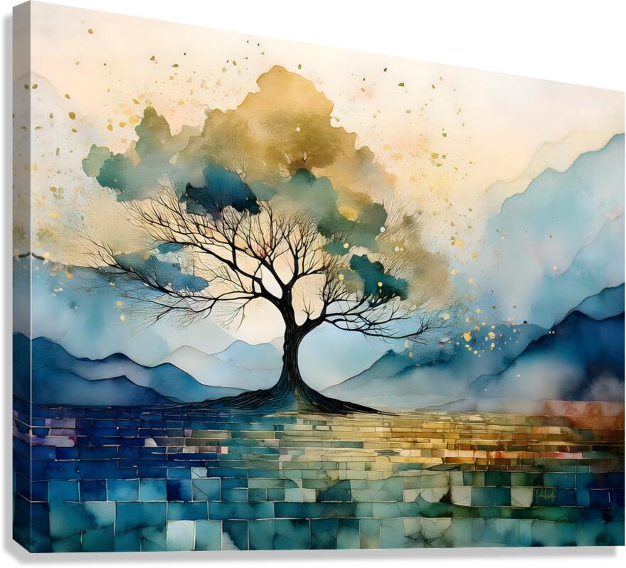 Golden Tree Mosiac Canvas Print