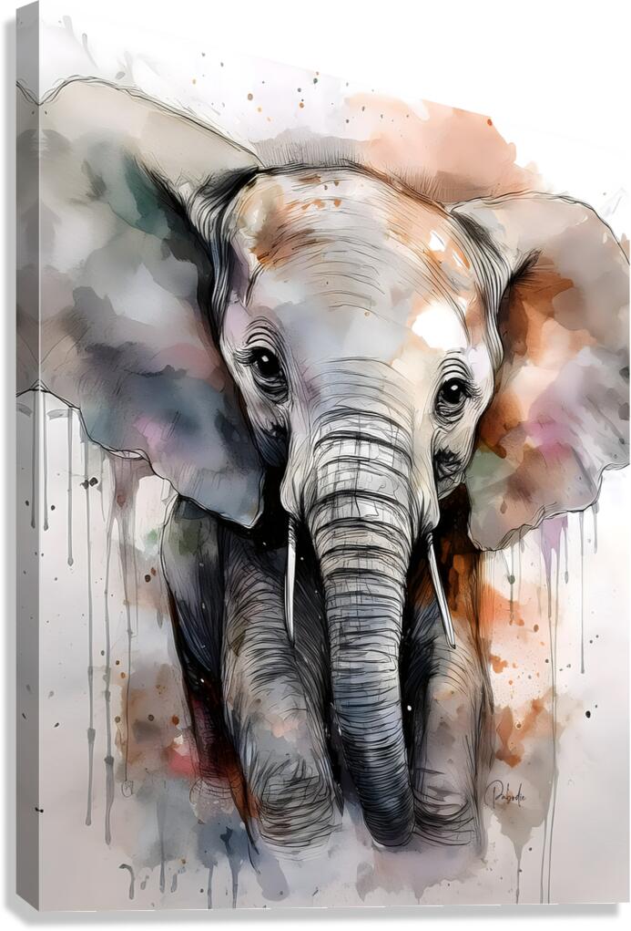 Baby Elephant Inkwash Canvas Print