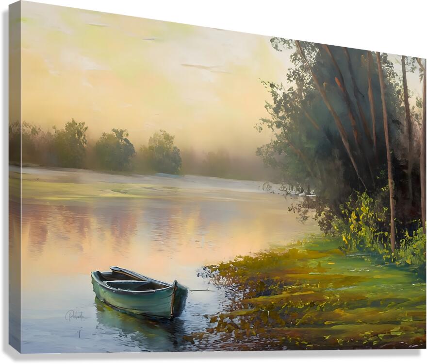 The Boat Along The Bank  Canvas Print