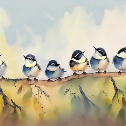 Baby Chickadees on a Branch