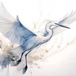 Egret In Flight Ink Wash