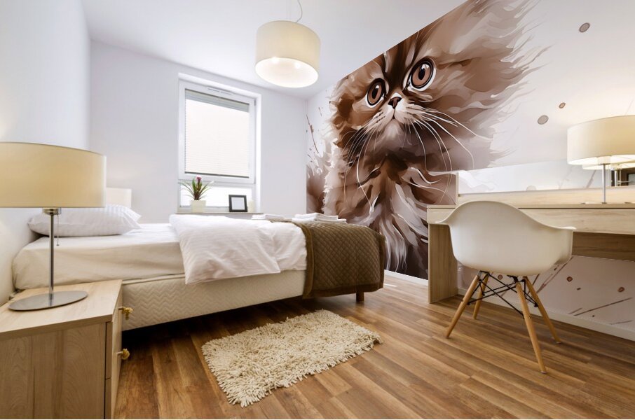 Chocolate Persian Kitten Ink Wash Mural print