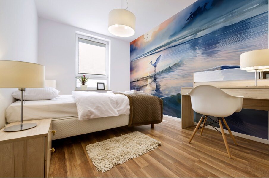 Egret Fishing Mural print