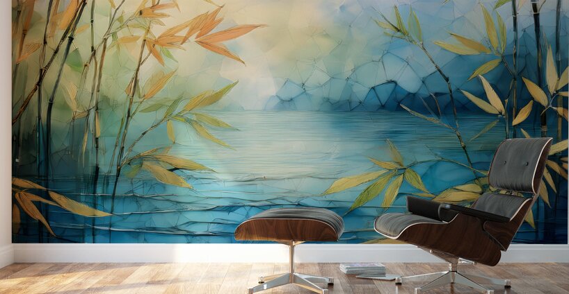 Mosiac Bamboo and Water Wall Murals