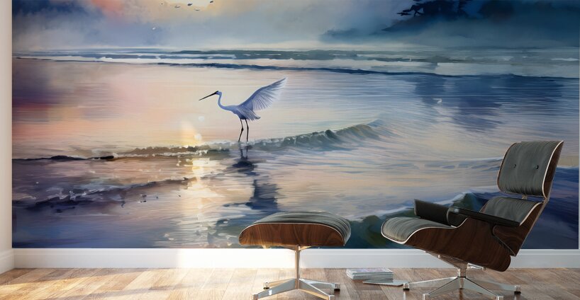Egret Fishing Wall Murals