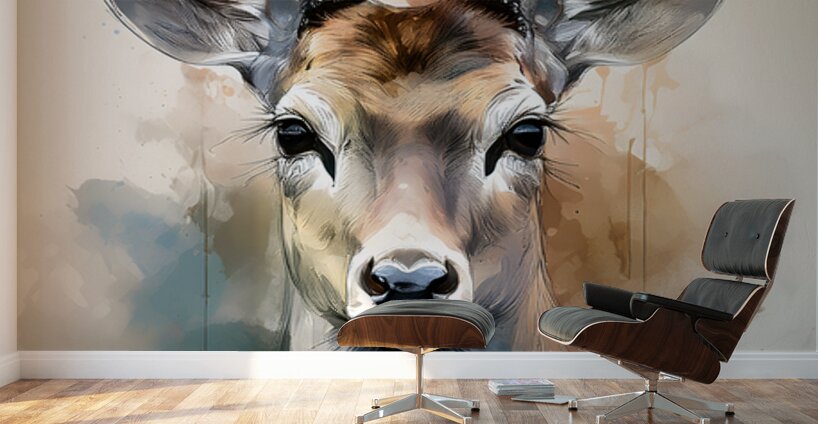 The Eyes of a Deer Inkwash Wall Murals