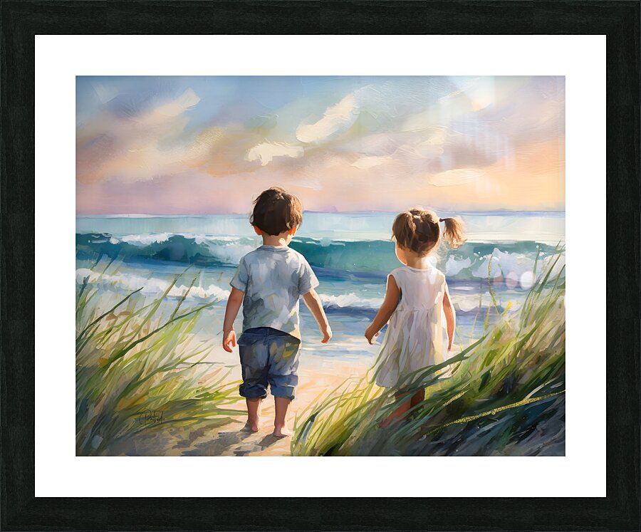 Toddlers Discovering The Beach  Framed Print Print
