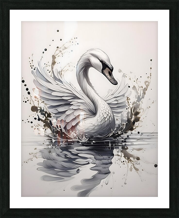The Swan Ink Wash  Framed Print Print
