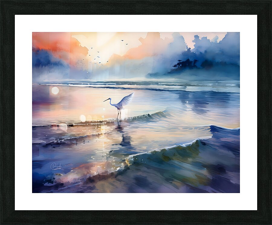 Egret Fishing Picture Frame print