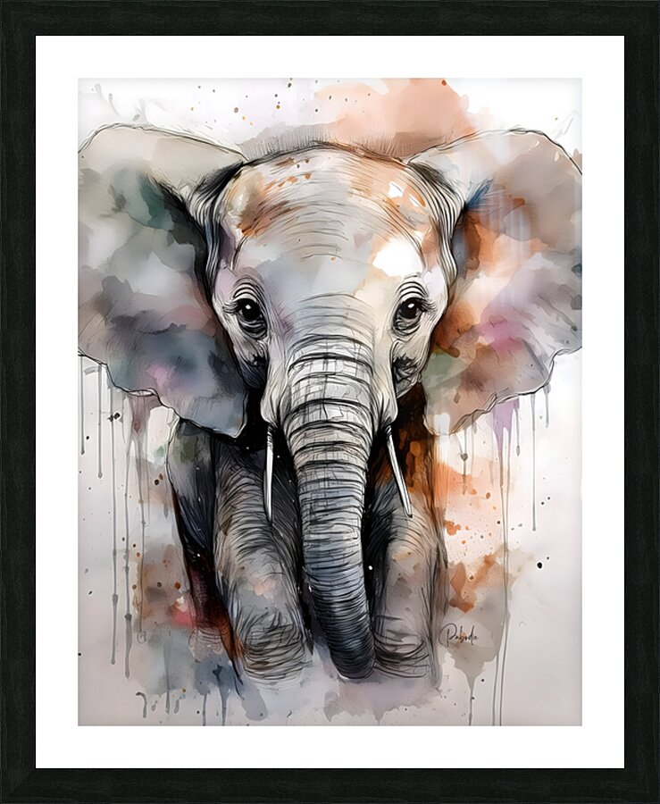 Baby Elephant Inkwash Picture Frame print