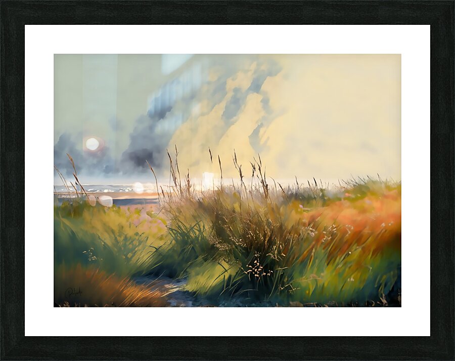 Beach Grasses Watercolor  Framed Print Print