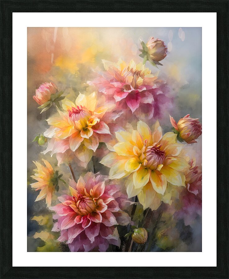Dahlia Blooms and Buds  Framed Print Print
