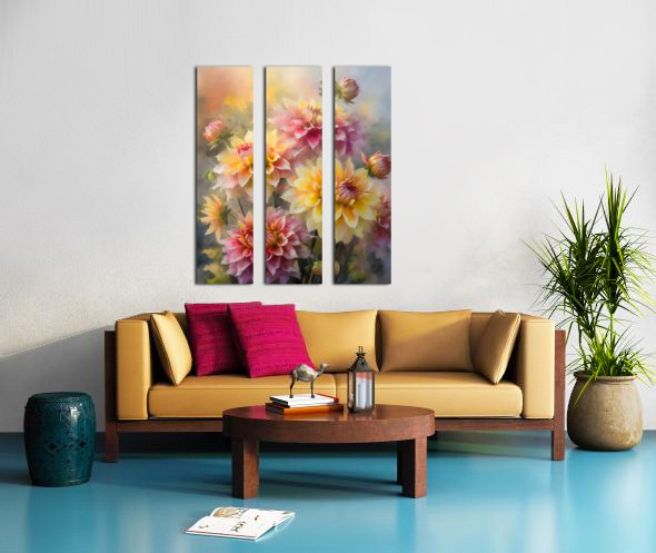 Dahlia Blooms and Buds Split Canvas print