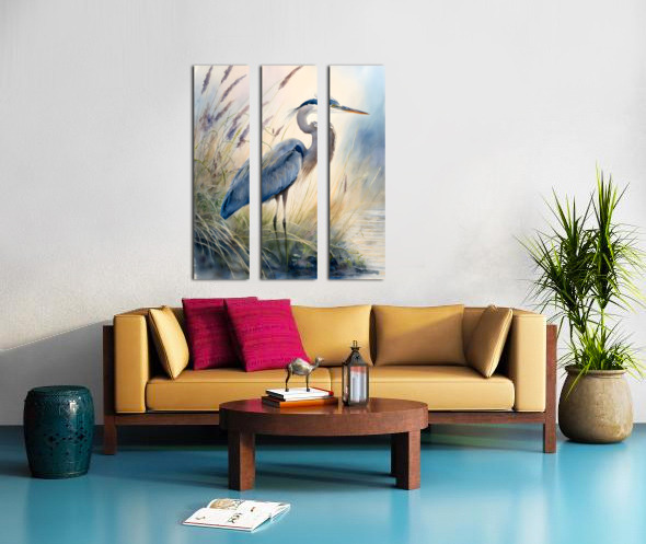 Blue Heron In The Seagrasses Split Canvas print