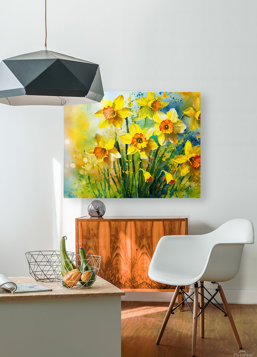 Bright Daffodills  HD Metal print with Floating Frame on Back
