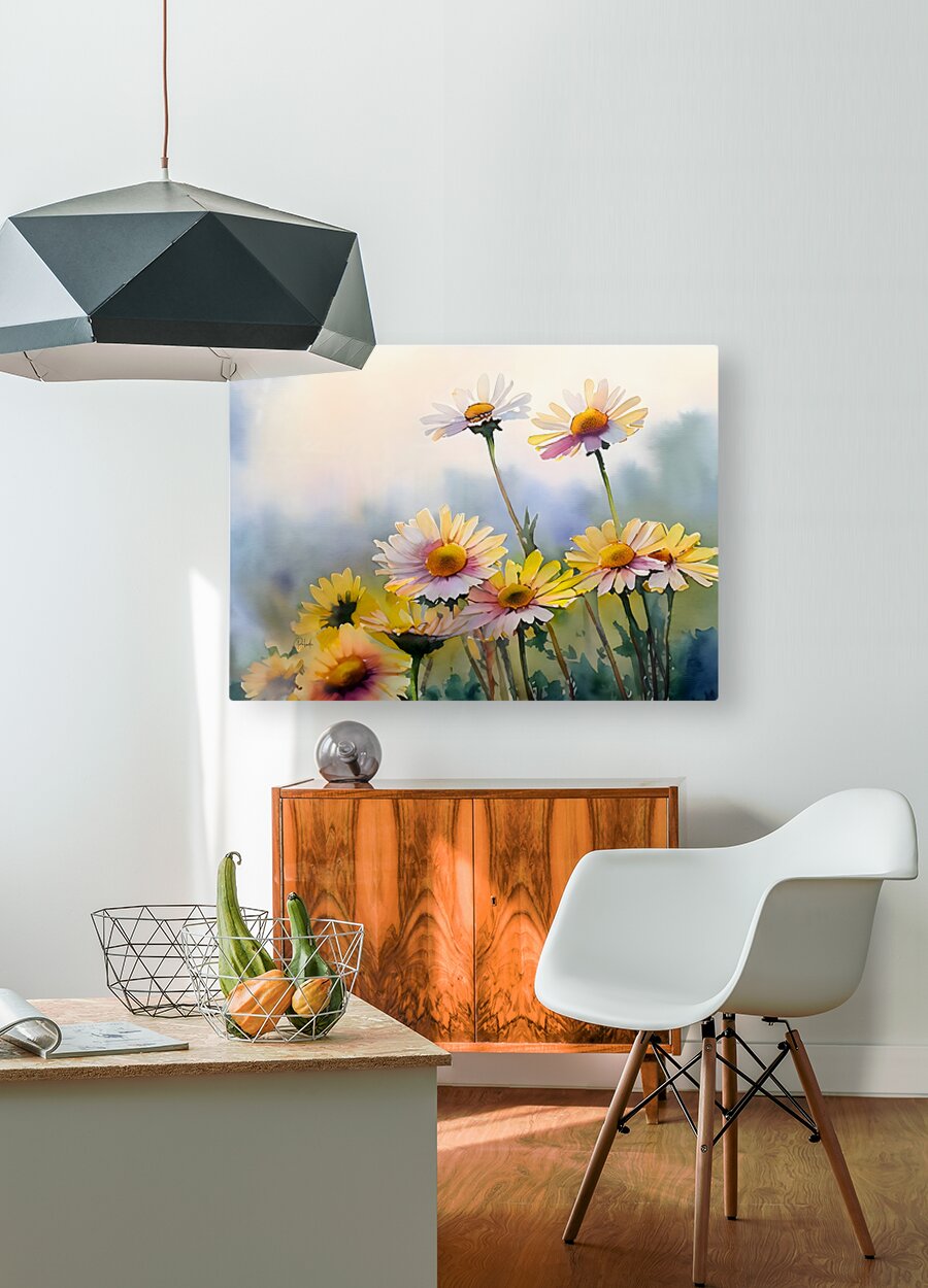 Barberton Daisies Watercolor  HD Metal print with Floating Frame on Back