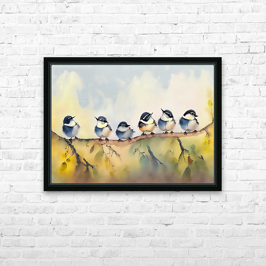 Baby Chickadees on a Branch HD Sublimation Metal print with Decorating Float Frame (BOX)