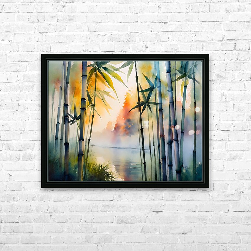 Bamboo Trees Watercolor HD Sublimation Metal print with Decorating Float Frame (BOX)
