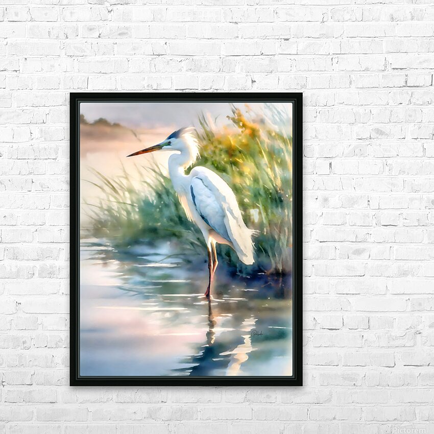 Egret Pose HD Sublimation Metal print with Decorating Float Frame (BOX)