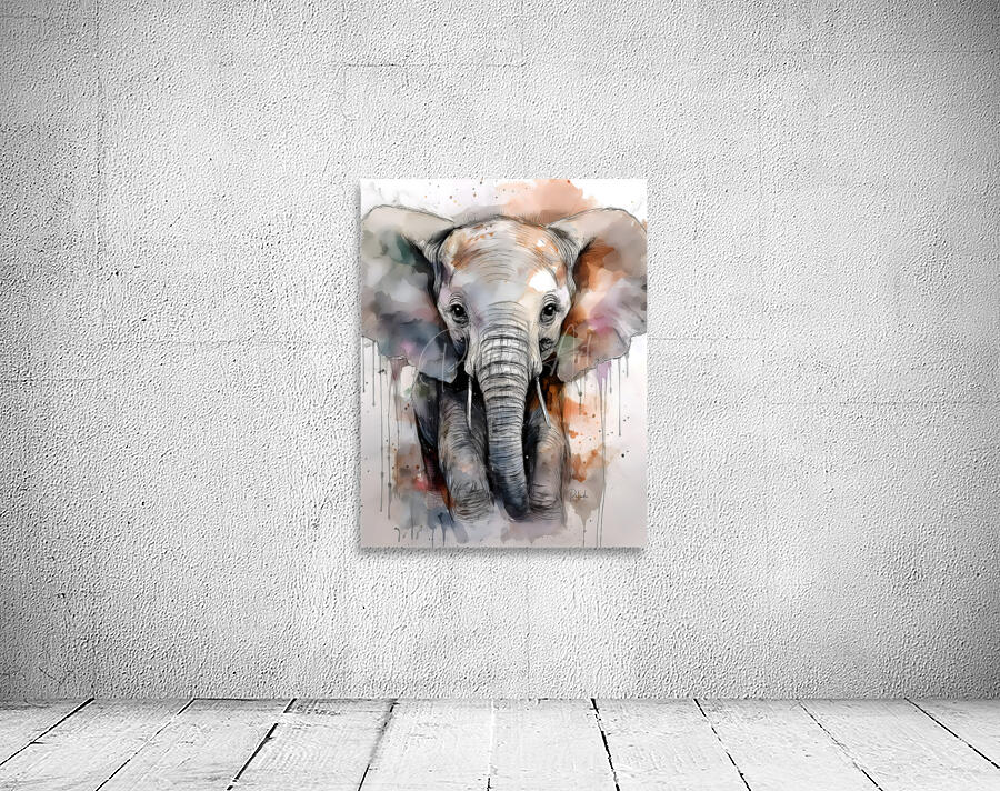 Baby Elephant Inkwash Wall Preview