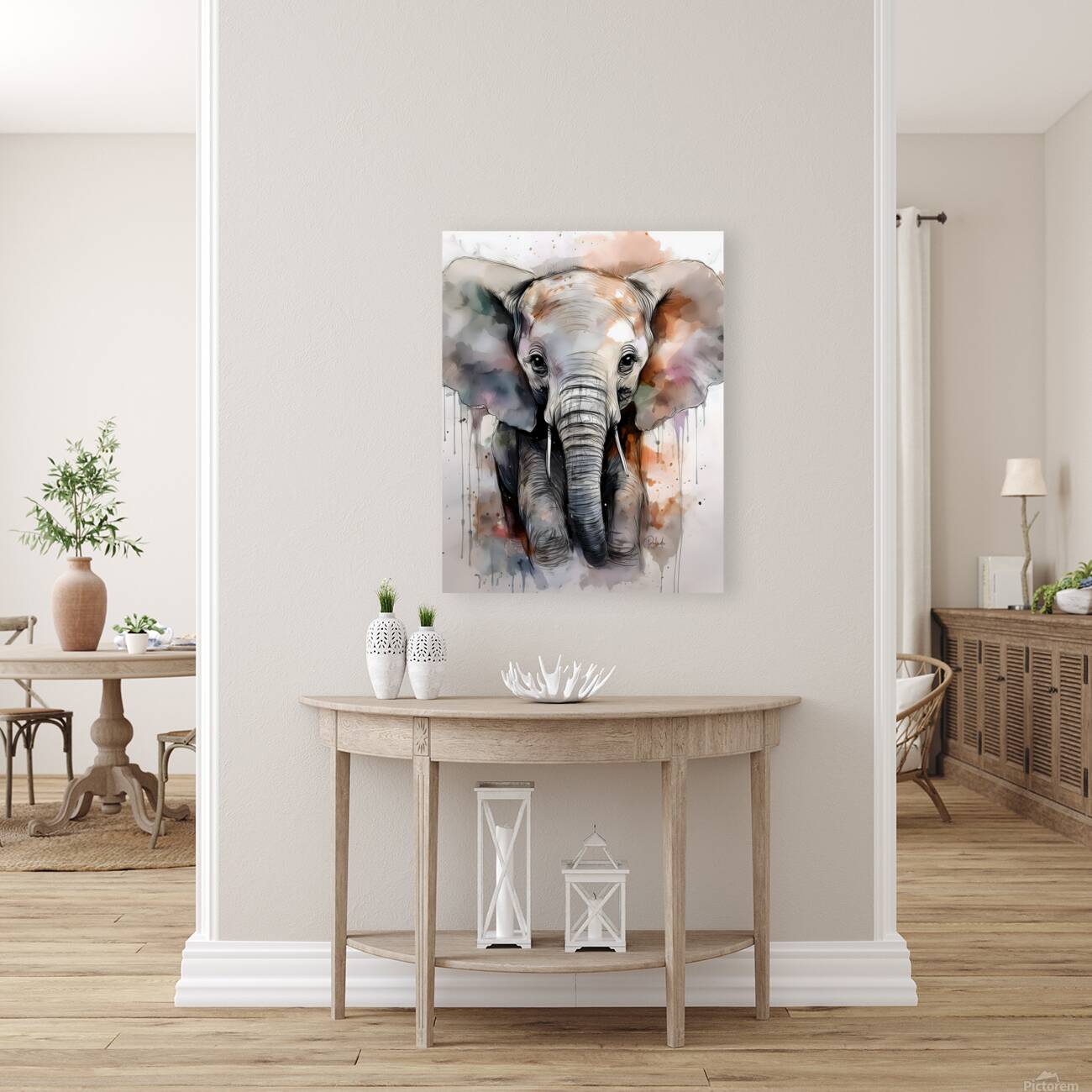 Baby Elephant Inkwash Reproduction