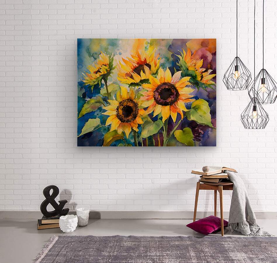Sunflowers and Colors  Wood print