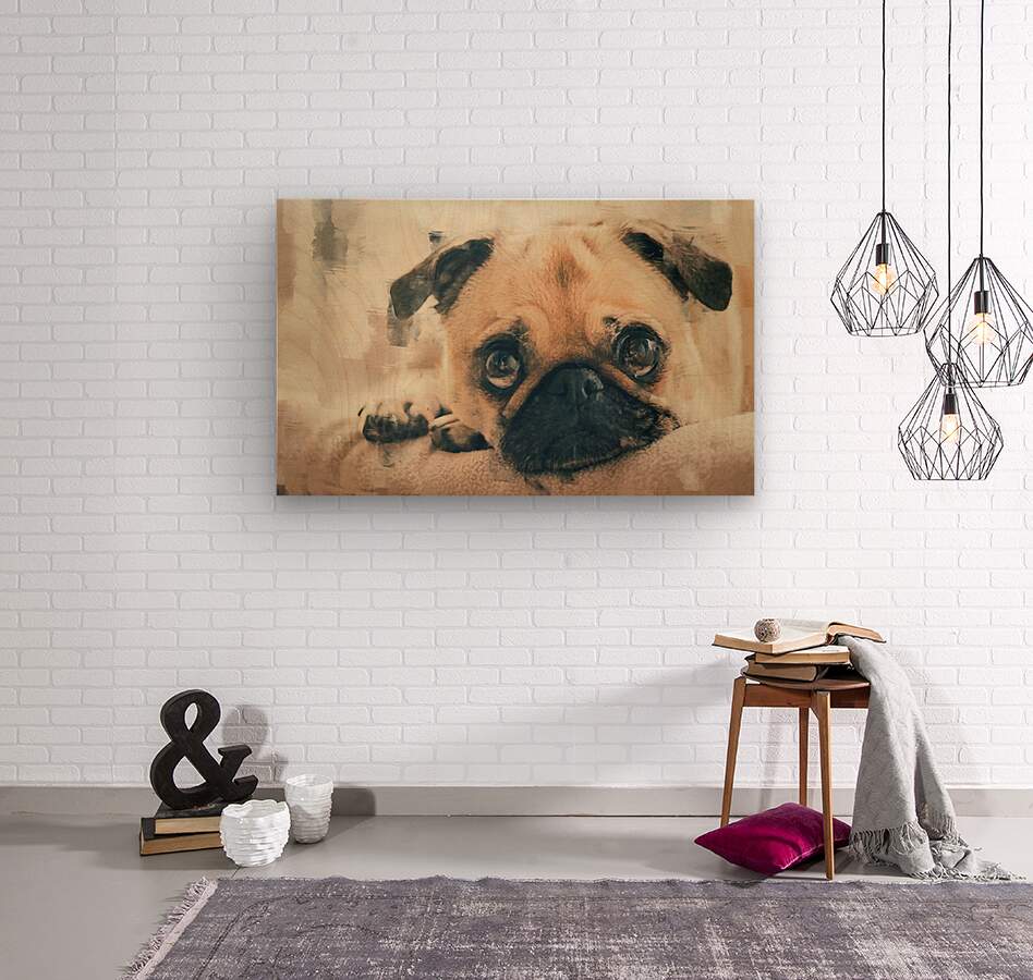 Pug Puppy Portrait  Wood print